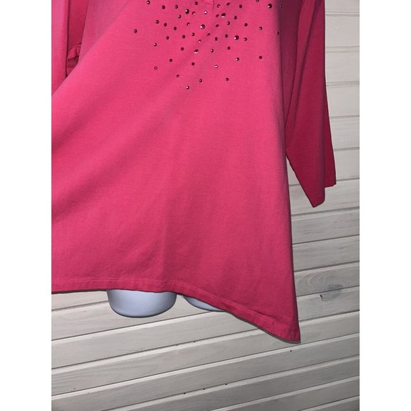 Quacker Factory Sz LARGE Pink Studded Sparkle Trapeze Hem Tunic Cottony EUC - Picture 5 of 9